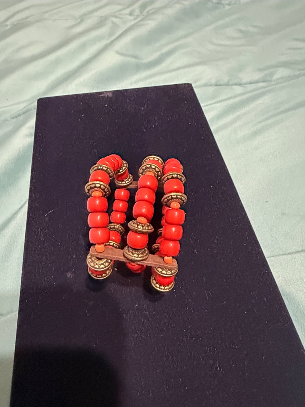 Red Beaded Stretch Bracelet - Unbranded - Picture 2 of 3